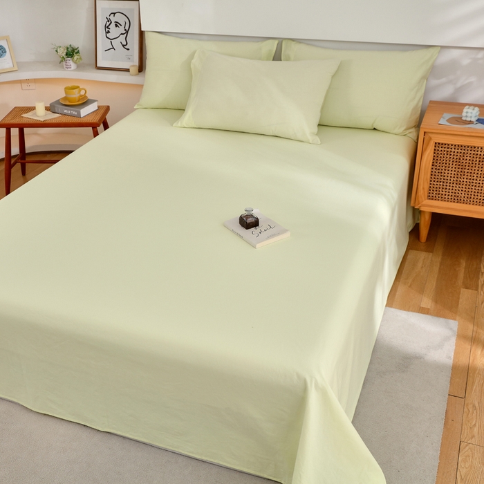 91家纺网 家纺一手货源 找家纺 春皖家纺 2026新款色织AB版水洗棉三件套四件套单品系列（单床单-B版风格一） 素雅淡黄