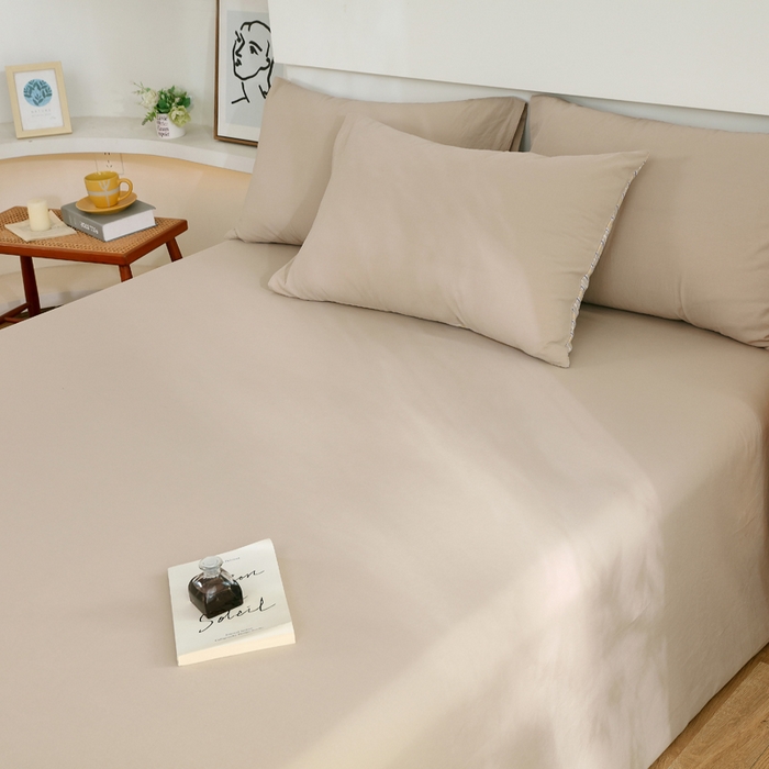 91家纺网 家纺一手货源 找家纺 春皖家纺 2026新款色织AB版水洗棉三件套四件套单品系列（单床单-B版风格一） 素雅卡其