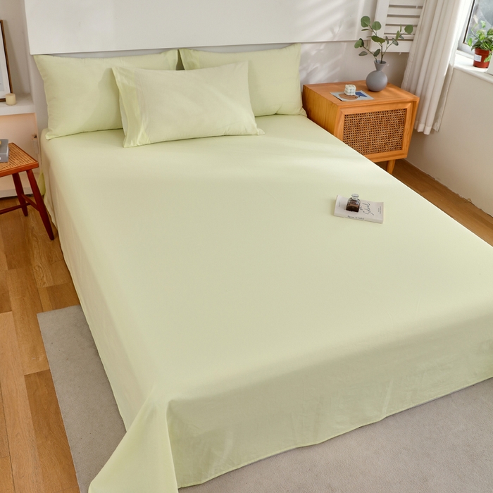 91家纺网 家纺一手货源 找家纺 春皖家纺 2026新款色织AB版水洗棉三件套四件套单品系列（单床单-B版风格一） 素雅淡黄