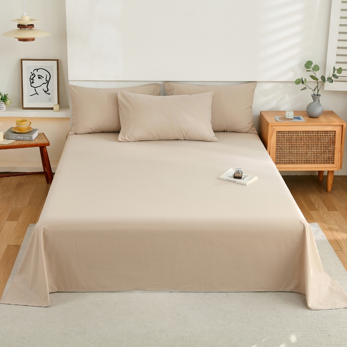 春皖家纺 2026新款色织AB版水洗棉三件套四件套单品系列（单床单-B版风格一） 素雅卡其