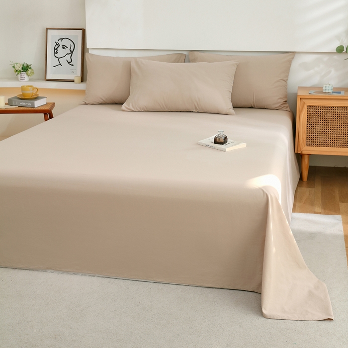 91家纺网 家纺一手货源 找家纺 春皖家纺 2026新款色织AB版水洗棉三件套四件套单品系列（单床单-B版风格一） 素雅卡其