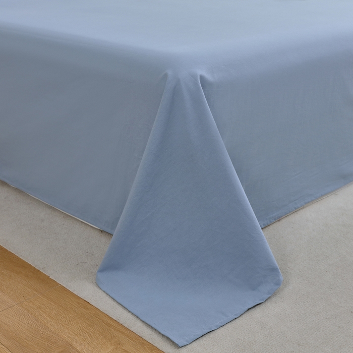 91家纺网 家纺一手货源 找家纺 春皖家纺 2026新款色织AB版水洗棉三件套四件套单品系列（单床单-B版风格一） 素雅幻蓝