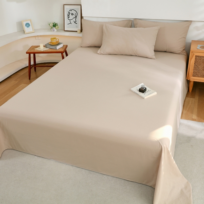 91家纺网 家纺一手货源 找家纺 春皖家纺 2026新款色织AB版水洗棉三件套四件套单品系列（单床单-B版风格一） 素雅卡其