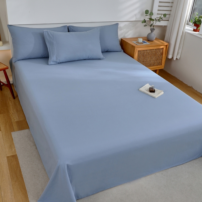 91家纺网 家纺一手货源 找家纺 春皖家纺 2026新款色织AB版水洗棉三件套四件套单品系列（单床单-B版风格一） 素雅幻蓝