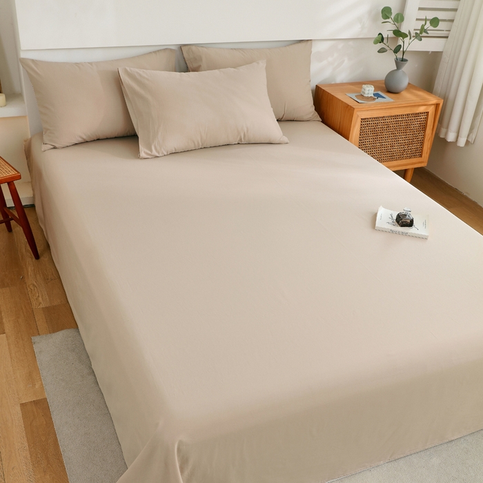 91家纺网 家纺一手货源 找家纺 春皖家纺 2026新款色织AB版水洗棉三件套四件套单品系列（单床单-B版风格一） 素雅卡其