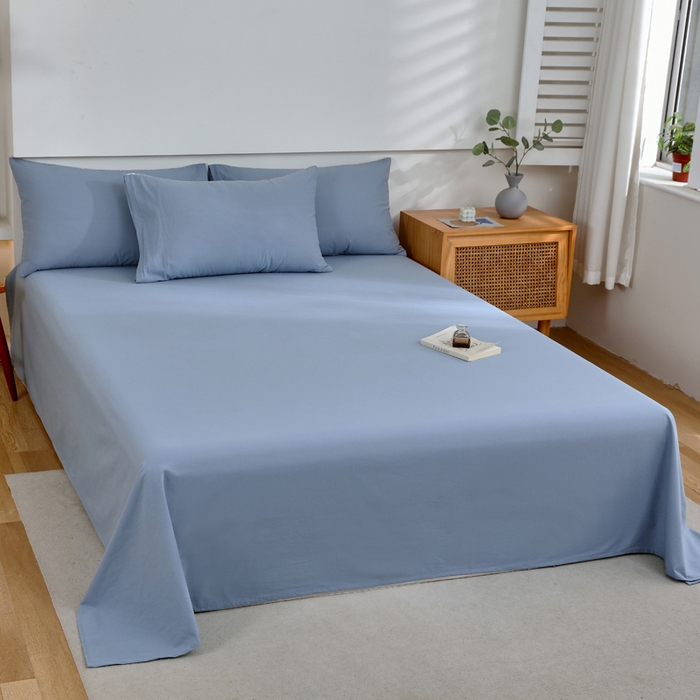 91家纺网 家纺一手货源 找家纺 春皖家纺 2026新款色织AB版水洗棉三件套四件套单品系列（单床单-B版风格一） 素雅幻蓝