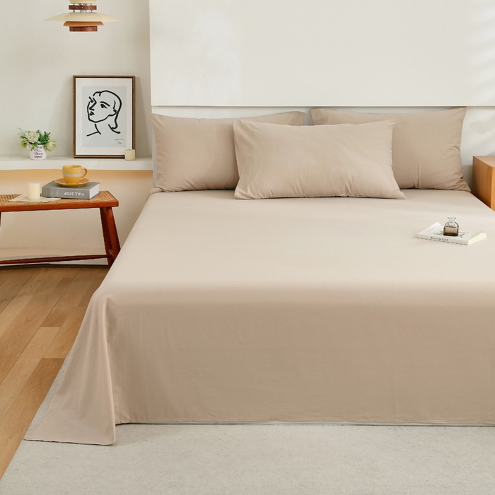 91家纺网 家纺一手货源 找家纺 春皖家纺 2026新款色织AB版水洗棉三件套四件套单品系列（单床单-B版风格一） 素雅卡其