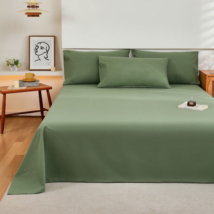 91家纺网 家纺一手货源 找家纺 春皖家纺 2026新款色织AB版水洗棉三件套四件套单品系列（单床单-B版风格一） 素雅军绿