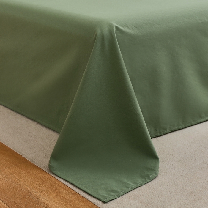 91家纺网 家纺一手货源 找家纺 春皖家纺 2026新款色织AB版水洗棉三件套四件套单品系列（单床单-B版风格一） 素雅军绿