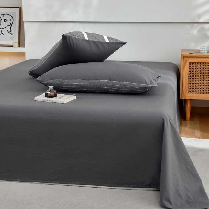 91家纺网 家纺一手货源 找家纺 春皖家纺 2026新款色织AB版水洗棉三件套四件套单品系列（单床单-B版风格一） 素雅墨灰