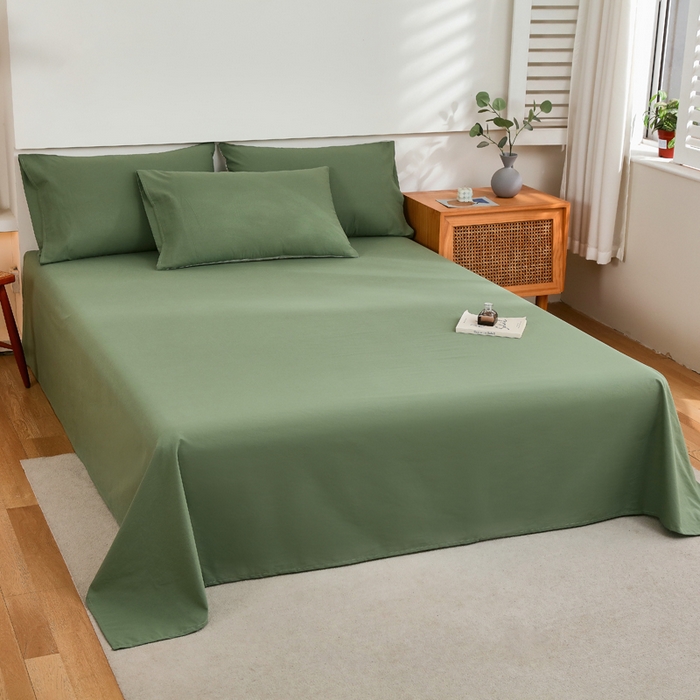 91家纺网 家纺一手货源 找家纺 春皖家纺 2026新款色织AB版水洗棉三件套四件套单品系列（单床单-B版风格一） 素雅军绿