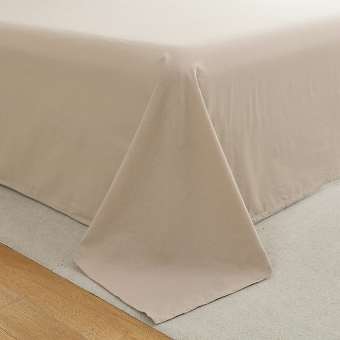 91家纺网 家纺一手货源 找家纺 春皖家纺 2026新款色织AB版水洗棉三件套四件套单品系列（单床单-B版风格一） 素雅卡其