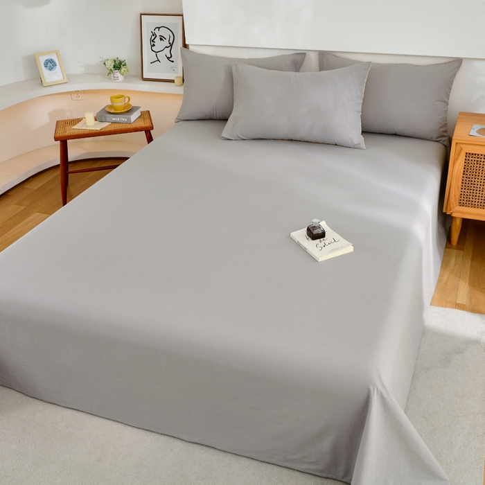 91家纺网 家纺一手货源 找家纺 春皖家纺 2026新款色织AB版水洗棉三件套四件套单品系列（单床单-B版风格一） 素雅浅灰