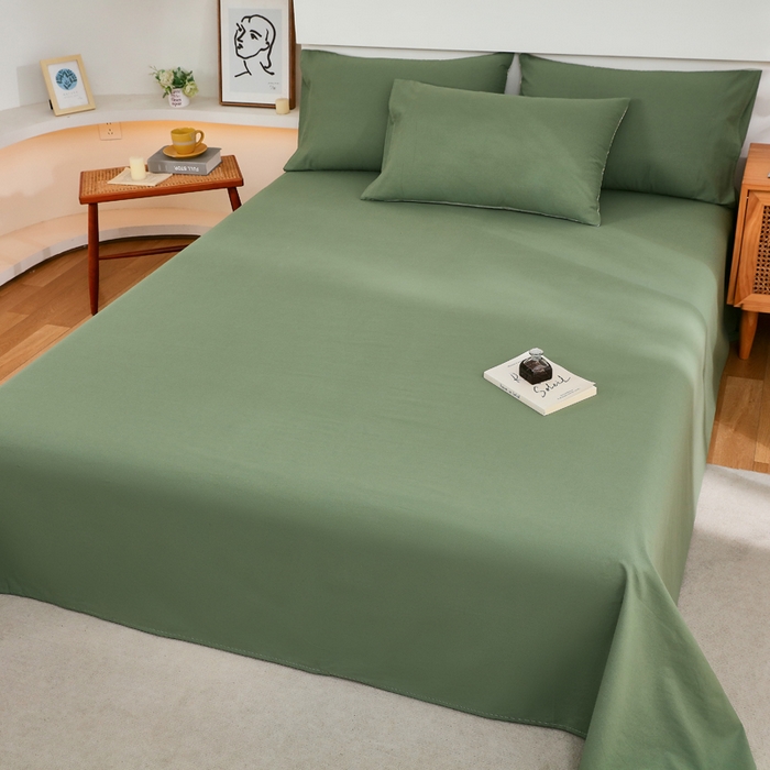 91家纺网 家纺一手货源 找家纺 春皖家纺 2026新款色织AB版水洗棉三件套四件套单品系列（单床单-B版风格一） 素雅军绿