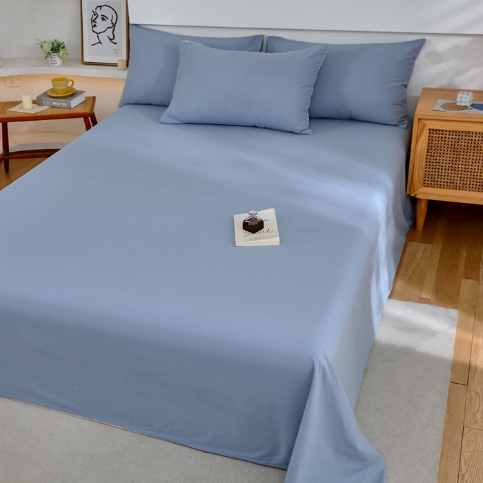 91家纺网 家纺一手货源 找家纺 春皖家纺 2026新款色织AB版水洗棉三件套四件套单品系列（单床单-B版风格一） 素雅幻蓝