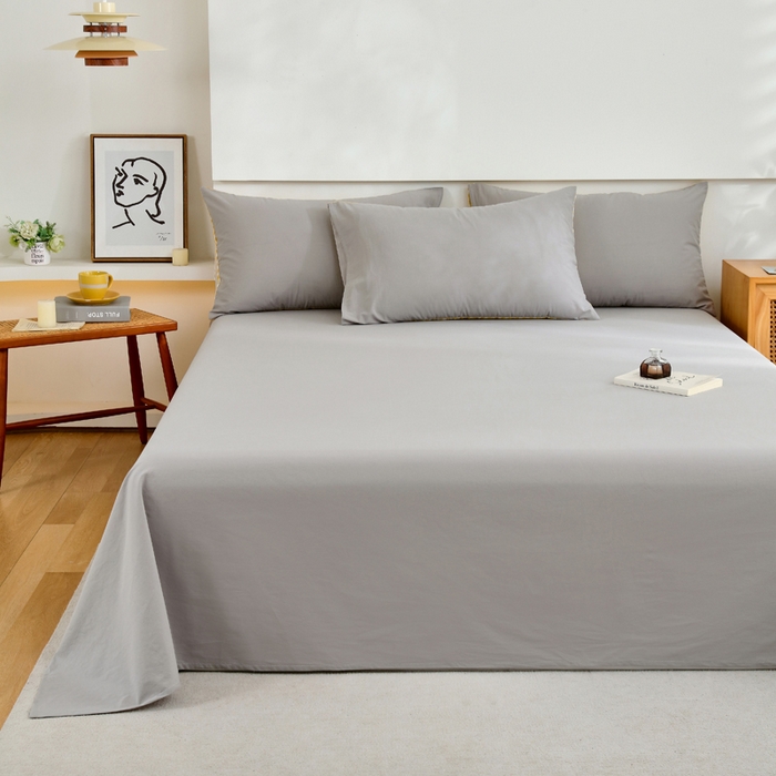 91家纺网 家纺一手货源 找家纺 春皖家纺 2026新款色织AB版水洗棉三件套四件套单品系列（单床单-B版风格一） 素雅浅灰