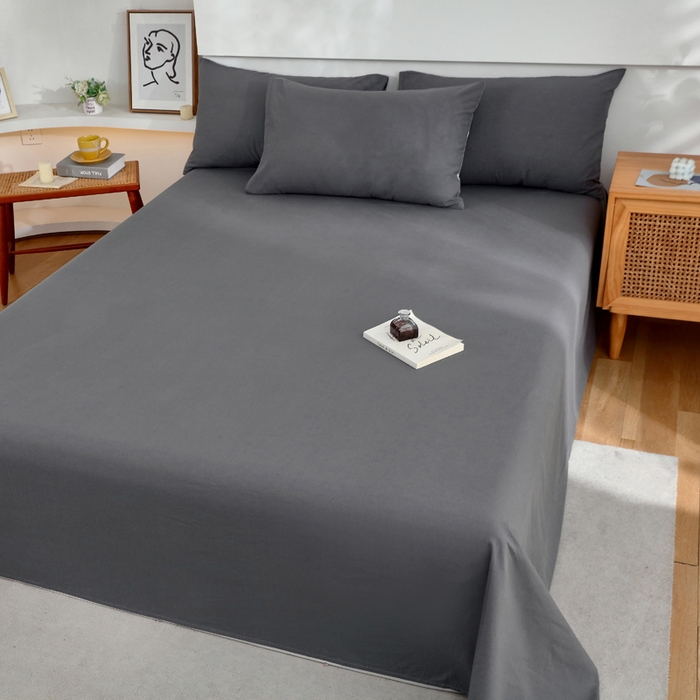 91家纺网 家纺一手货源 找家纺 春皖家纺 2026新款色织AB版水洗棉三件套四件套单品系列（单床单-B版风格一） 素雅墨灰