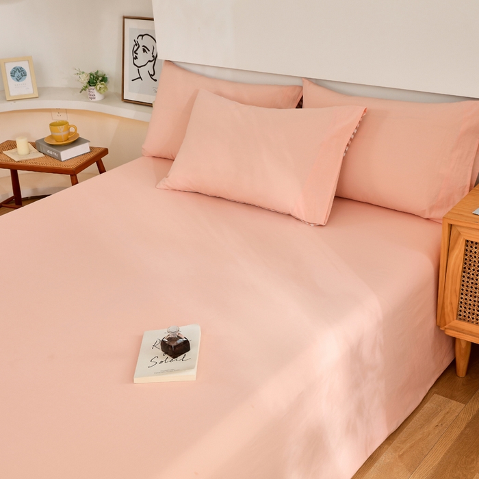 91家纺网 家纺一手货源 找家纺 春皖家纺 2026新款色织AB版水洗棉三件套四件套单品系列（单床单-B版风格一） 素雅浅玉