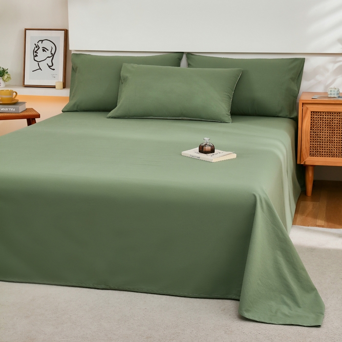 91家纺网 家纺一手货源 找家纺 春皖家纺 2026新款色织AB版水洗棉三件套四件套单品系列（单床单-B版风格一） 素雅军绿