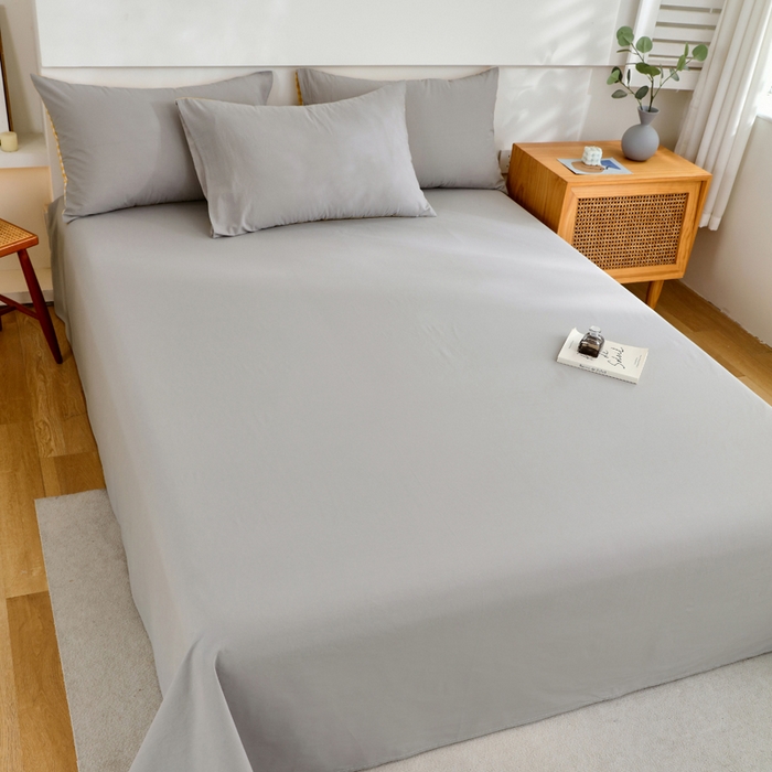 91家纺网 家纺一手货源 找家纺 春皖家纺 2026新款色织AB版水洗棉三件套四件套单品系列（单床单-B版风格一） 素雅浅灰