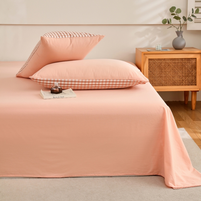 91家纺网 家纺一手货源 找家纺 春皖家纺 2026新款色织AB版水洗棉三件套四件套单品系列（单床单-B版风格一） 素雅浅玉