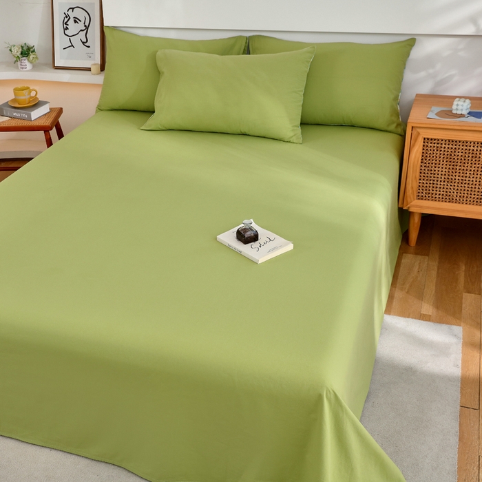 91家纺网 家纺一手货源 找家纺 春皖家纺 2026新款色织AB版水洗棉三件套四件套单品系列（单床单-B版风格一） 素雅果绿