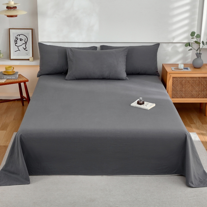 春皖家纺 2026新款色织AB版水洗棉三件套四件套单品系列（单床单-B版风格一） 素雅墨灰