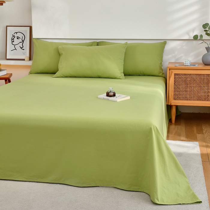 91家纺网 家纺一手货源 找家纺 春皖家纺 2026新款色织AB版水洗棉三件套四件套单品系列（单床单-B版风格一） 素雅果绿