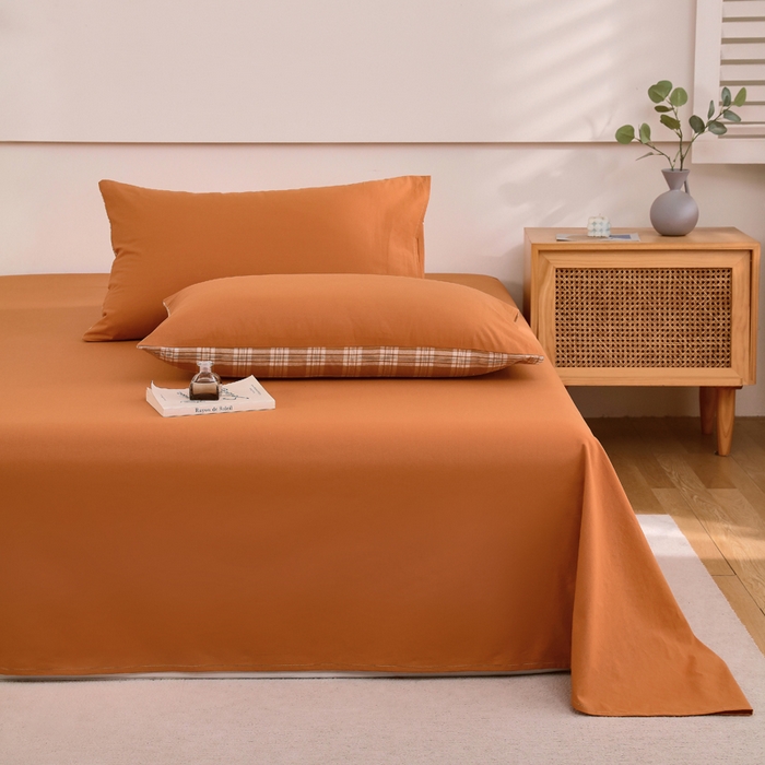 91家纺网 家纺一手货源 找家纺 春皖家纺 2026新款色织AB版水洗棉三件套四件套单品系列（单床单-B版风格一） 素雅焦糖