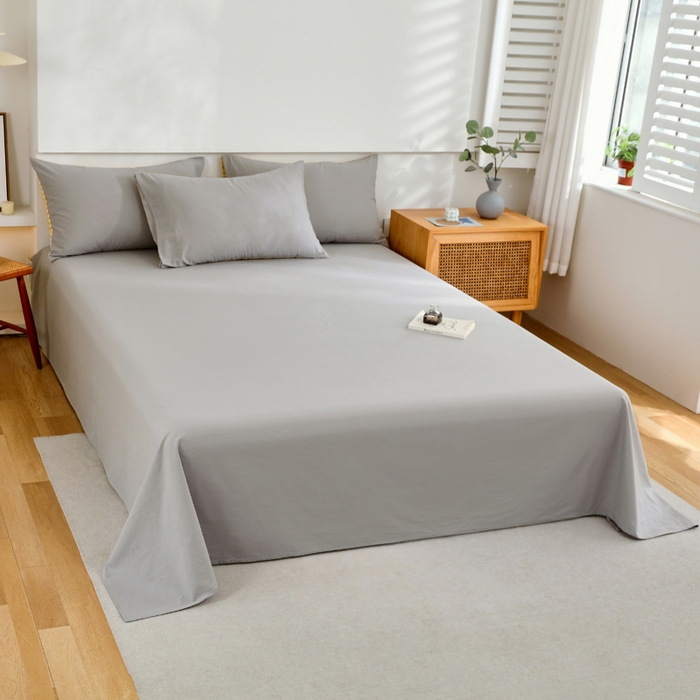 91家纺网 家纺一手货源 找家纺 春皖家纺 2026新款色织AB版水洗棉三件套四件套单品系列（单床单-B版风格一） 素雅浅灰