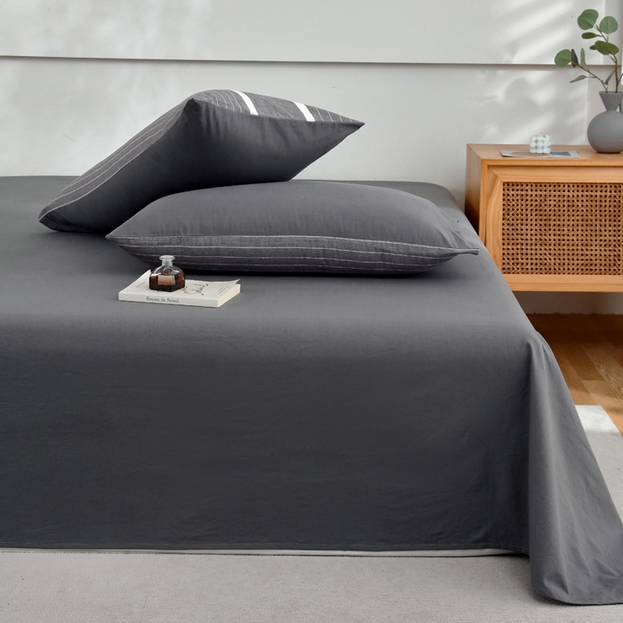 91家纺网 家纺一手货源 找家纺 春皖家纺 2026新款色织AB版水洗棉三件套四件套单品系列（单床单-B版风格一） 素雅墨灰