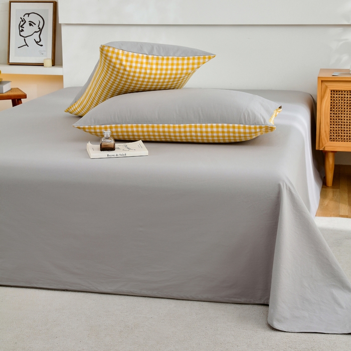 91家纺网 家纺一手货源 找家纺 春皖家纺 2026新款色织AB版水洗棉三件套四件套单品系列（单床单-B版风格一） 素雅浅灰