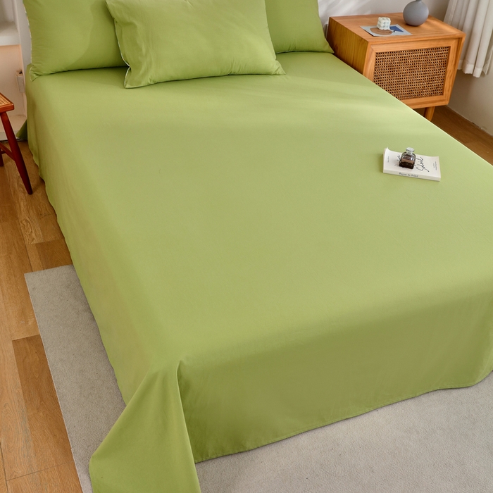 91家纺网 家纺一手货源 找家纺 春皖家纺 2026新款色织AB版水洗棉三件套四件套单品系列（单床单-B版风格一） 素雅果绿