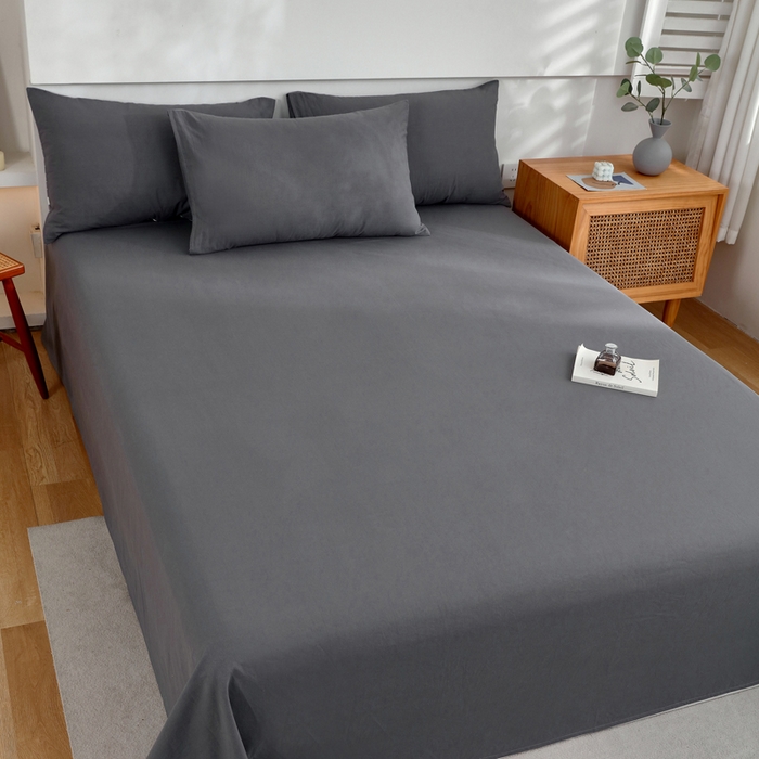 91家纺网 家纺一手货源 找家纺 春皖家纺 2026新款色织AB版水洗棉三件套四件套单品系列（单床单-B版风格一） 素雅墨灰