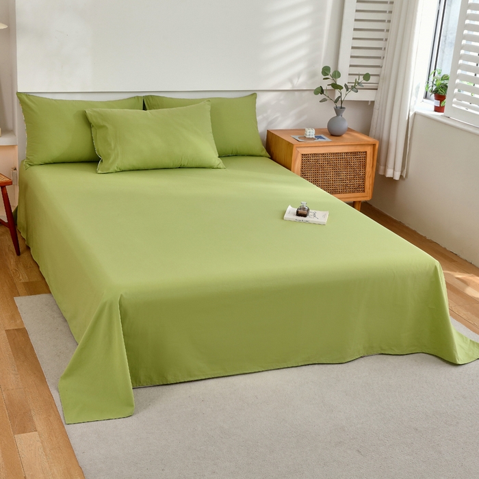 91家纺网 家纺一手货源 找家纺 春皖家纺 2026新款色织AB版水洗棉三件套四件套单品系列（单床单-B版风格一） 素雅果绿