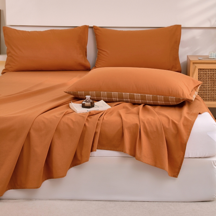 91家纺网 家纺一手货源 找家纺 春皖家纺 2026新款色织AB版水洗棉三件套四件套单品系列（单床单-B版风格一） 素雅焦糖