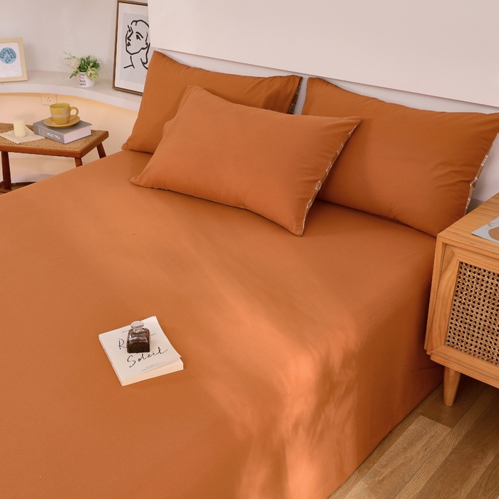 91家纺网 家纺一手货源 找家纺 春皖家纺 2026新款色织AB版水洗棉三件套四件套单品系列（单床单-B版风格一） 素雅焦糖