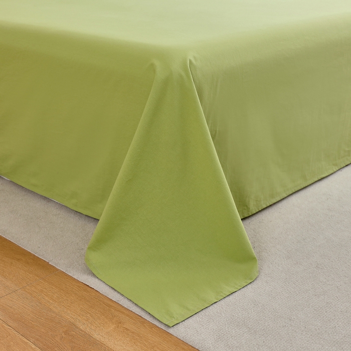 91家纺网 家纺一手货源 找家纺 春皖家纺 2026新款色织AB版水洗棉三件套四件套单品系列（单床单-B版风格一） 素雅果绿