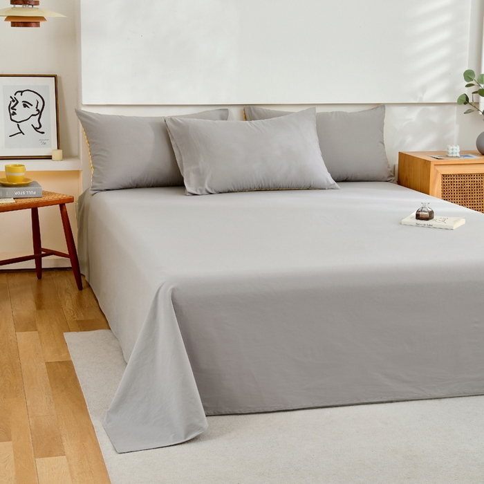 91家纺网 家纺一手货源 找家纺 春皖家纺 2026新款色织AB版水洗棉三件套四件套单品系列（单床单-B版风格一） 素雅浅灰