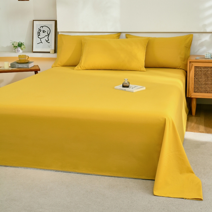 91家纺网 家纺一手货源 找家纺 春皖家纺 2026新款色织AB版水洗棉三件套四件套单品系列（单床单-B版风格一） 素雅深黄