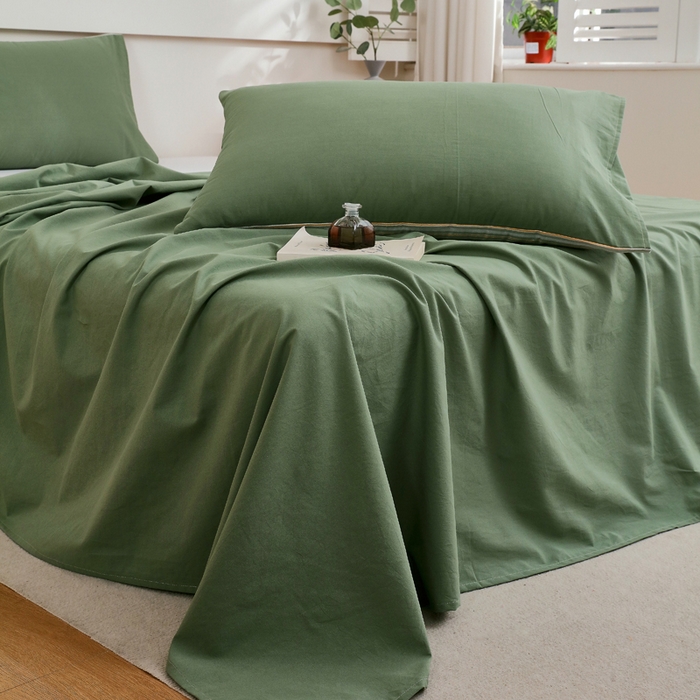 91家纺网 家纺一手货源 找家纺 春皖家纺 2026新款色织AB版水洗棉三件套四件套单品系列（单床单-B版风格一） 素雅军绿