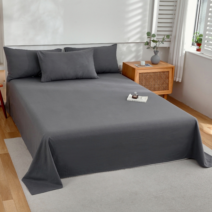 91家纺网 家纺一手货源 找家纺 春皖家纺 2026新款色织AB版水洗棉三件套四件套单品系列（单床单-B版风格一） 素雅墨灰