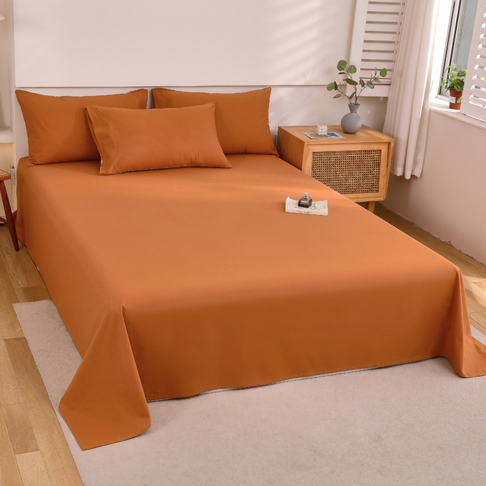 91家纺网 家纺一手货源 找家纺 春皖家纺 2026新款色织AB版水洗棉三件套四件套单品系列（单床单-B版风格一） 素雅焦糖