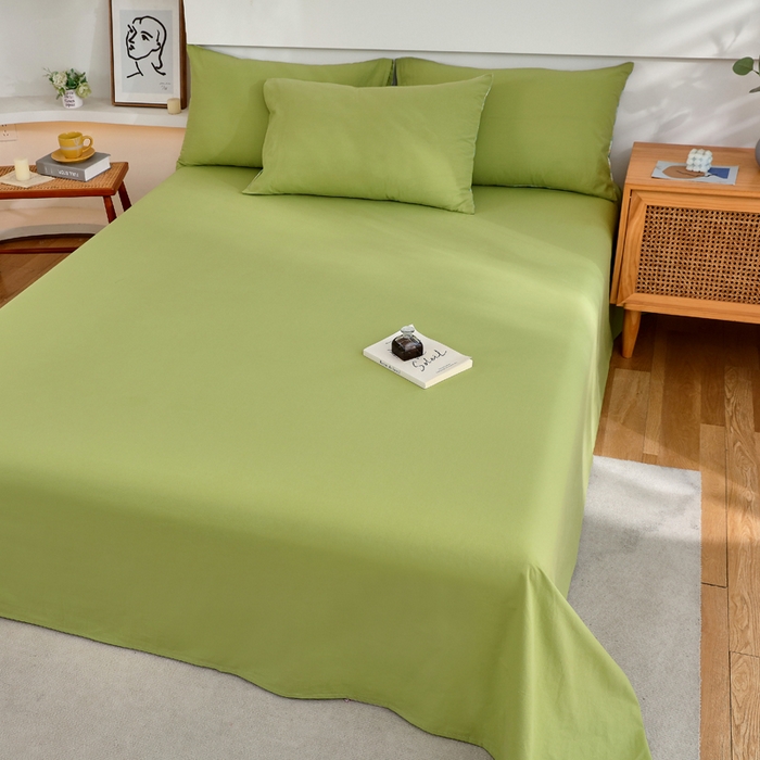 91家纺网 家纺一手货源 找家纺 春皖家纺 2026新款色织AB版水洗棉三件套四件套单品系列（单床单-B版风格一） 素雅果绿