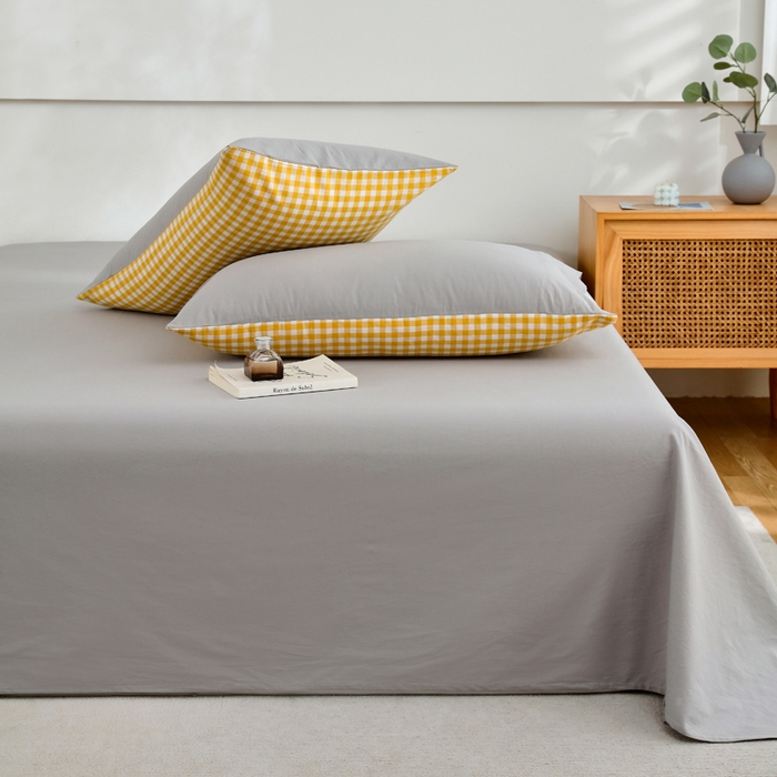 91家纺网 家纺一手货源 找家纺 春皖家纺 2026新款色织AB版水洗棉三件套四件套单品系列（单床单-B版风格一） 素雅浅灰