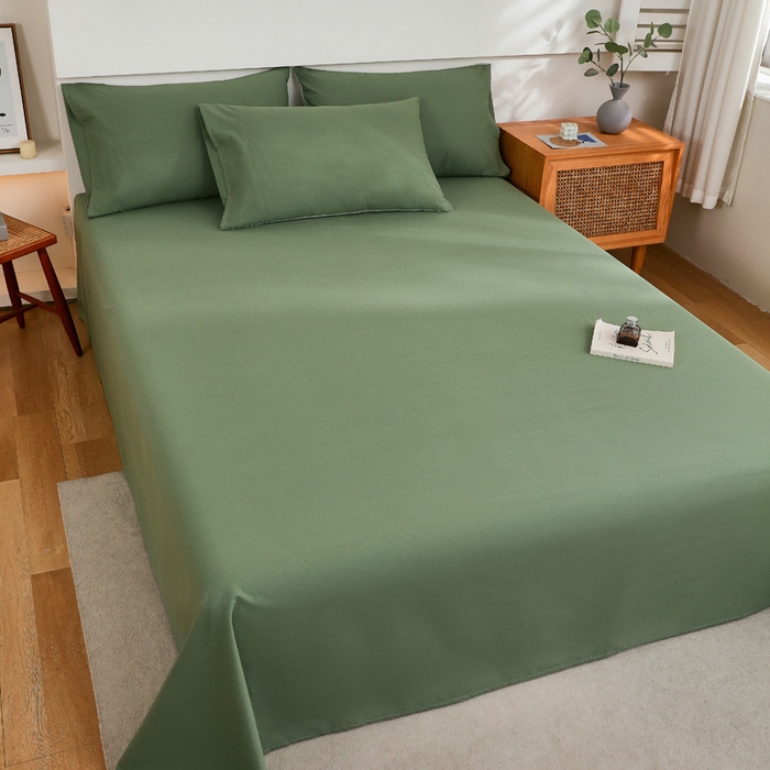 91家纺网 家纺一手货源 找家纺 春皖家纺 2026新款色织AB版水洗棉三件套四件套单品系列（单床单-B版风格一） 素雅军绿