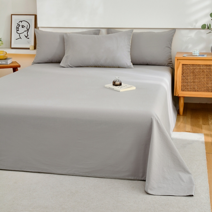 91家纺网 家纺一手货源 找家纺 春皖家纺 2026新款色织AB版水洗棉三件套四件套单品系列（单床单-B版风格一） 素雅浅灰