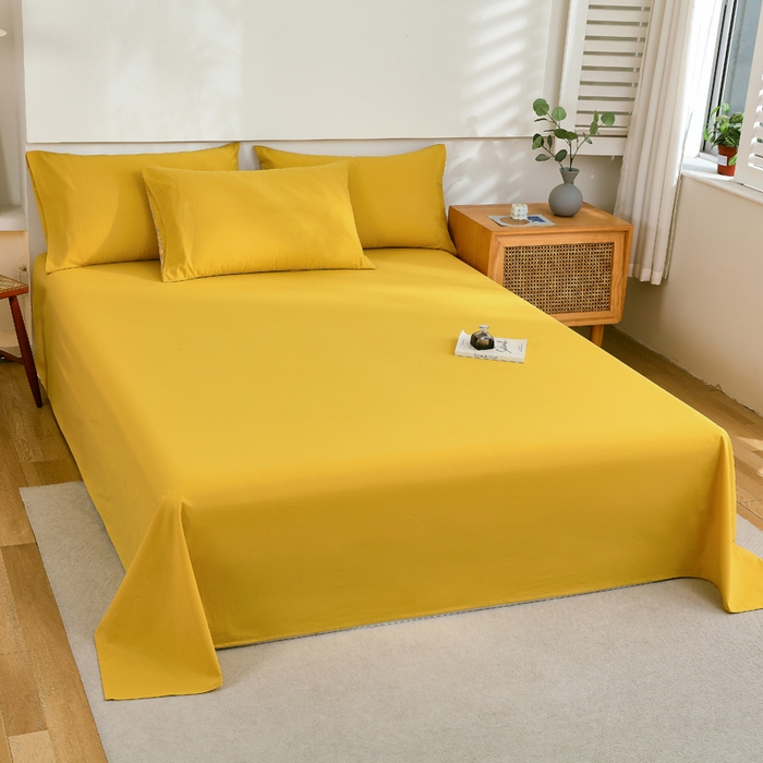 91家纺网 家纺一手货源 找家纺 春皖家纺 2026新款色织AB版水洗棉三件套四件套单品系列（单床单-B版风格一） 素雅深黄