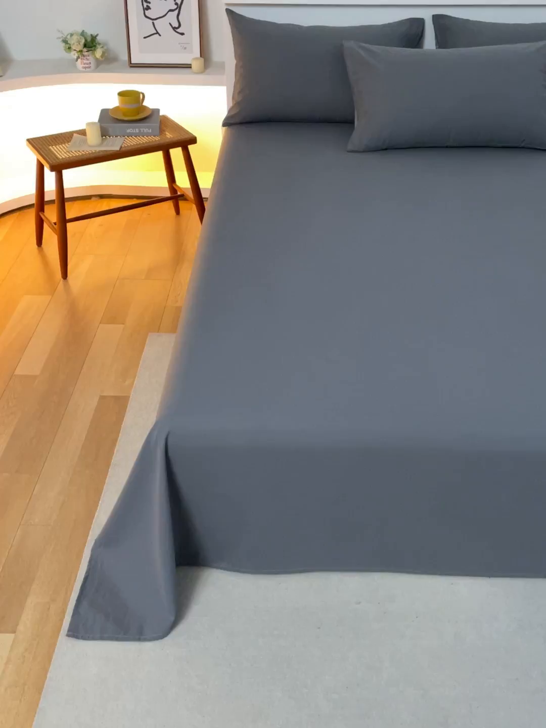 91家纺网 家纺一手货源 找家纺 春皖家纺 2026新款色织AB版水洗棉三件套四件套单品系列（单床单-B版风格一） 素雅墨灰