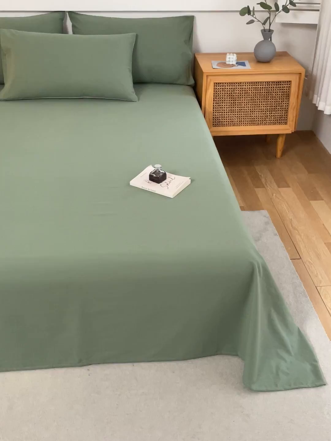 91家纺网 家纺一手货源 找家纺 春皖家纺 2026新款色织AB版水洗棉三件套四件套单品系列（单床单-B版风格一） 素雅军绿
